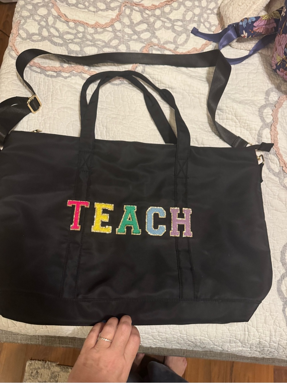 Black Tote Bag with Colorful TEACH Lettering